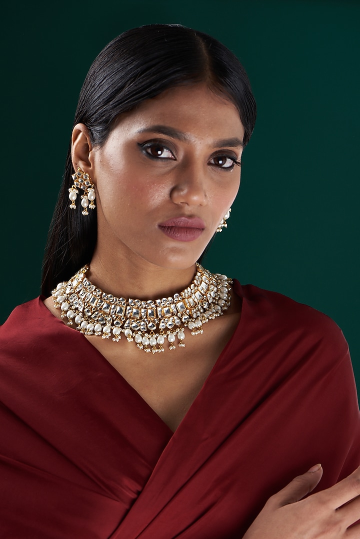 Gold Plated Kundan Necklace Set by Shlok Jewels at Pernia's Pop Up Shop