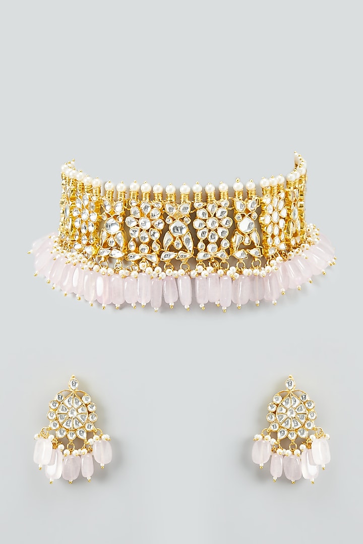 Gold Plated Choker Necklace Set With Kundan Stones by Shlok Jewels at Pernia's Pop Up Shop