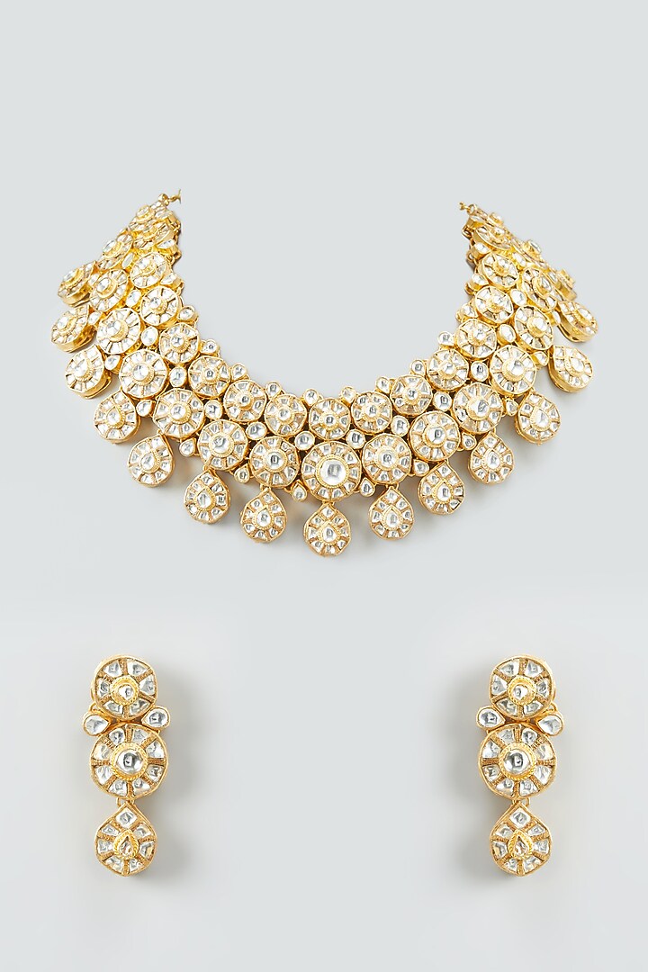 Gold Plated Kundan Necklace Set In Copper by Shlok Jewels at Pernia's Pop Up Shop