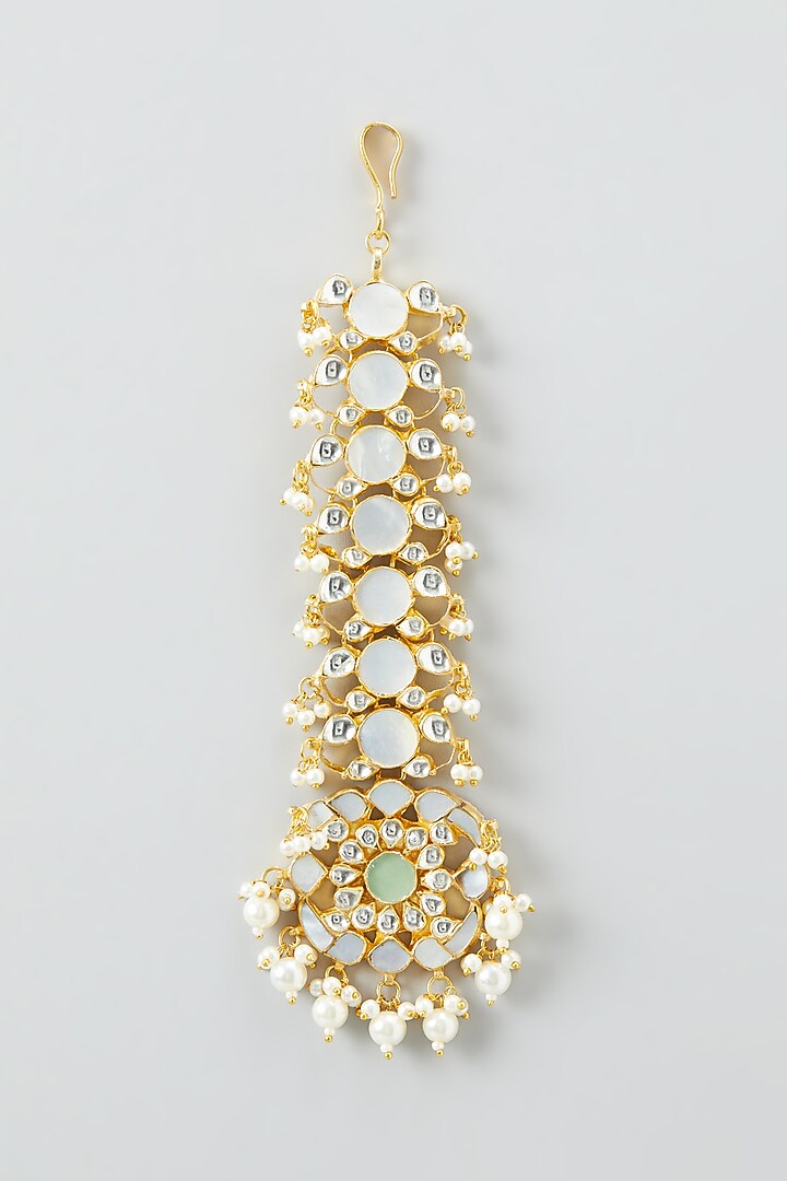 Gold Plated Dangler Earrings With Maang Tikka by Shlok Jewels at Pernia's Pop Up Shop