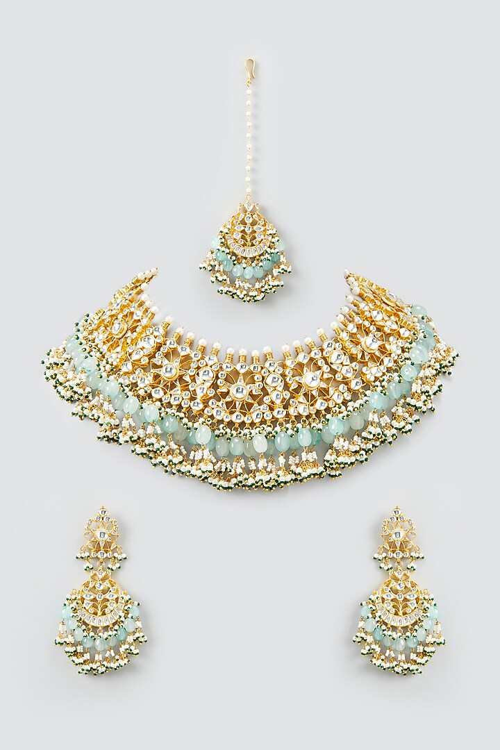 Gold Plated Kundan Necklace Set by Shlok Jewels at Pernia's Pop Up Shop