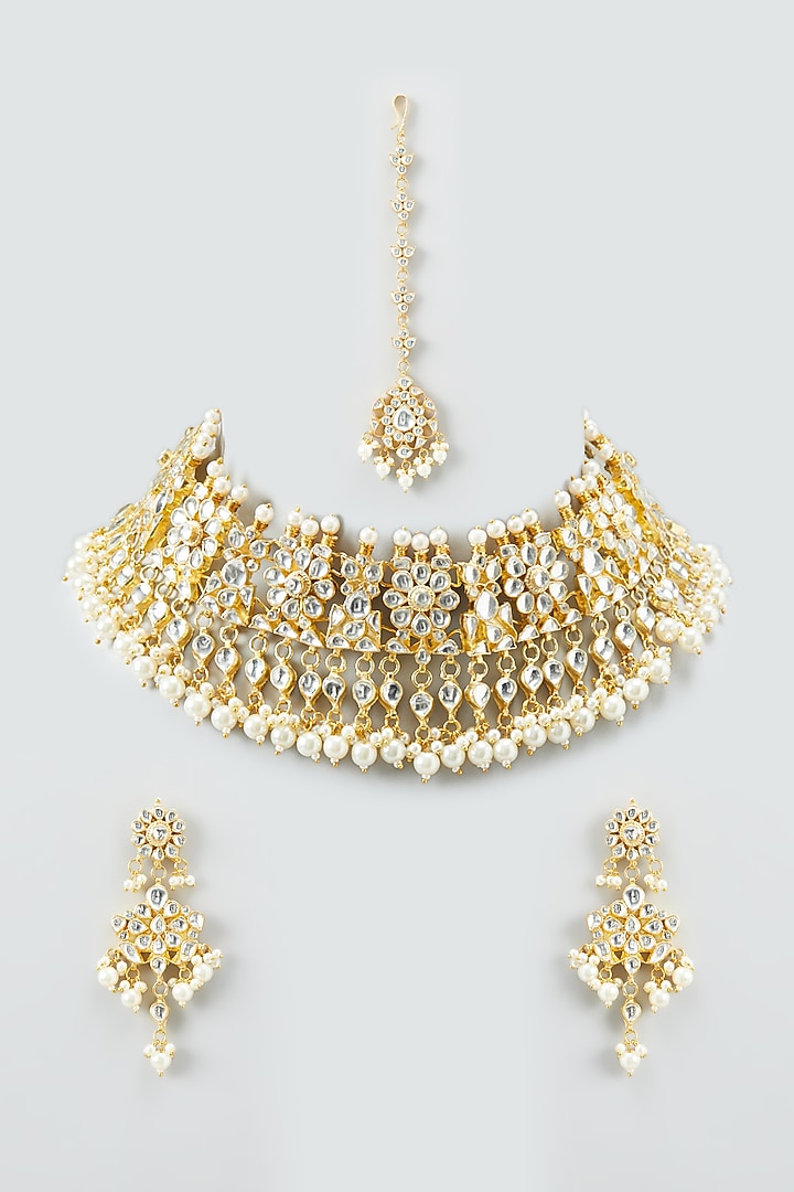 Gold Plated Choker Necklace Set With Kundan Stones by Shlok Jewels at Pernia's Pop Up Shop