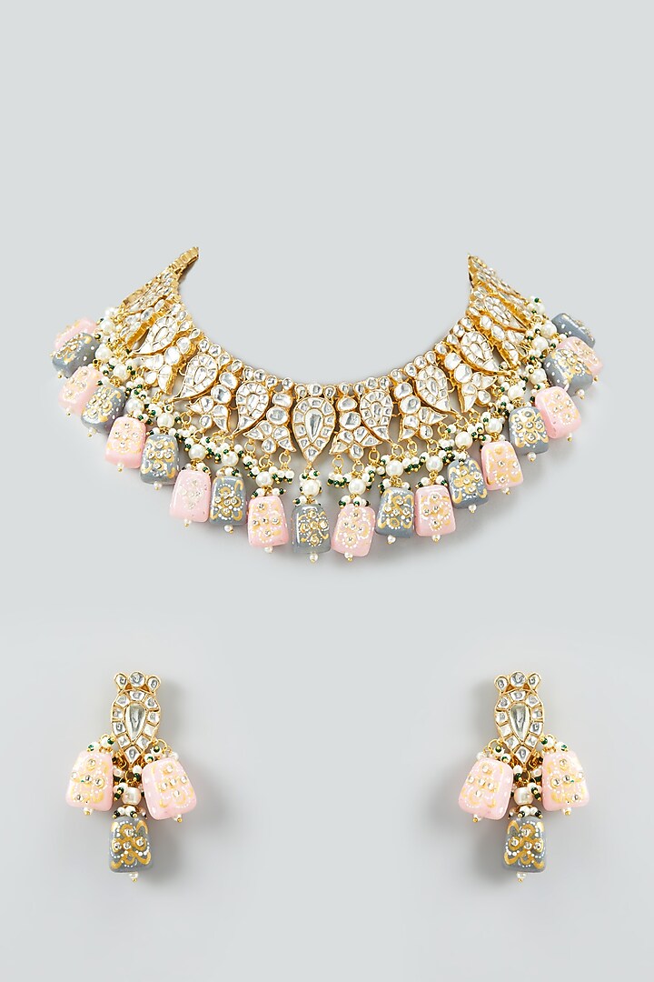 Gold Plated Gemstones Necklace Set by Shlok Jewels at Pernia's Pop Up Shop