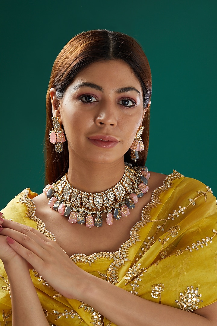 Gold Plated Gemstones Necklace Set by Shlok Jewels at Pernia's Pop Up Shop