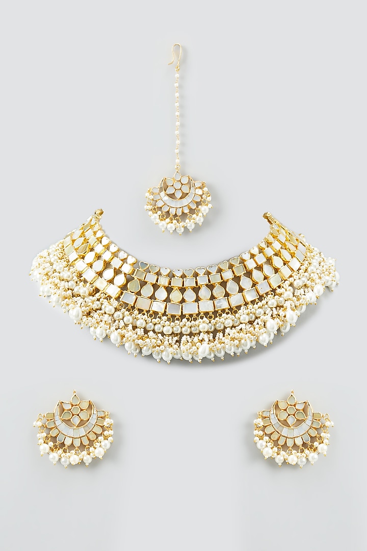 Gold Plated Kundan & Pearls Necklace Set by Shlok Jewels at Pernia's Pop Up Shop