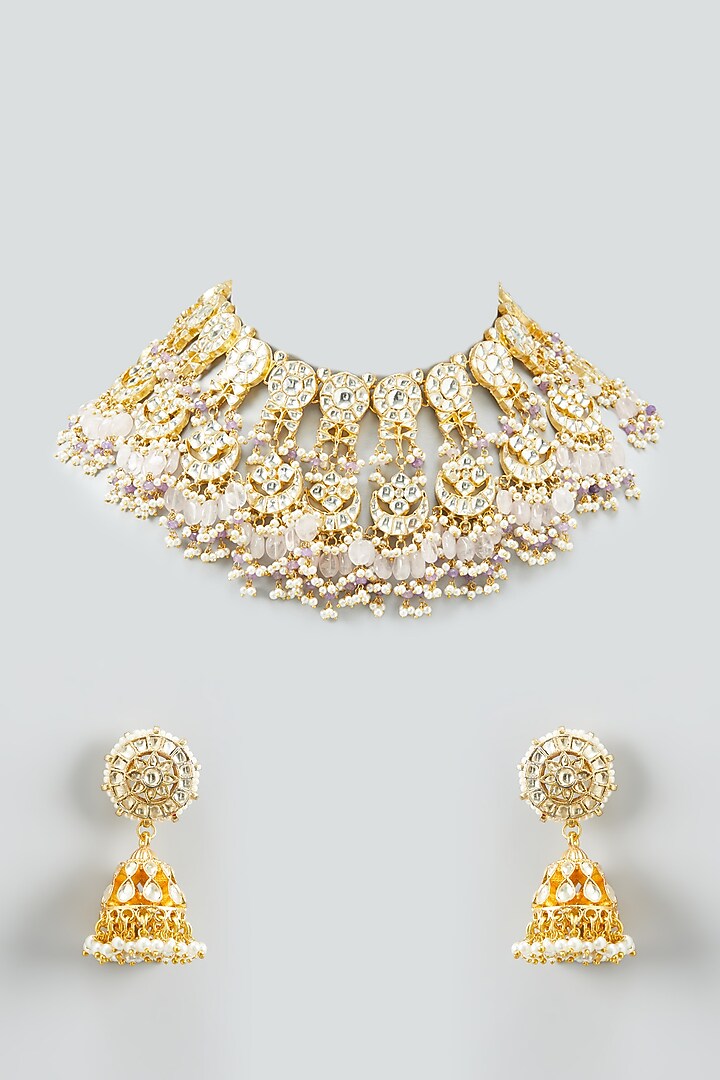 Gold Plated Kundan Necklace Set by Shlok Jewels at Pernia's Pop Up Shop