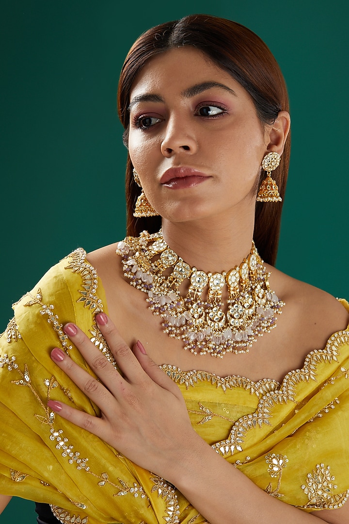 Gold Plated Kundan Necklace Set by Shlok Jewels at Pernia's Pop Up Shop