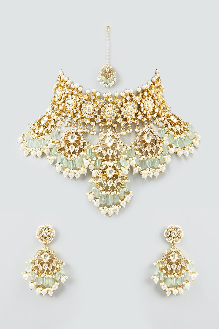 Gold Plated Kundan Choker Necklace Set In Copper by Shlok Jewels at Pernia's Pop Up Shop