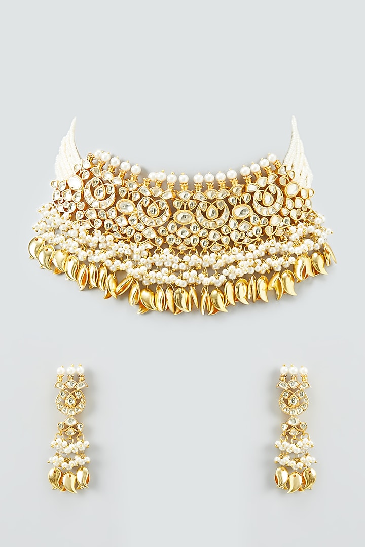 Gold Plated Kundan Choker Necklace Set by Shlok Jewels at Pernia's Pop Up Shop
