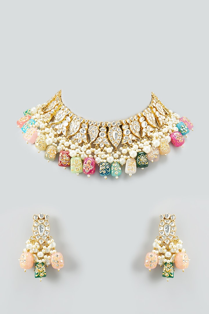 Gold Plated Semi-Precious Stones Necklace Set by Shlok Jewels at Pernia's Pop Up Shop