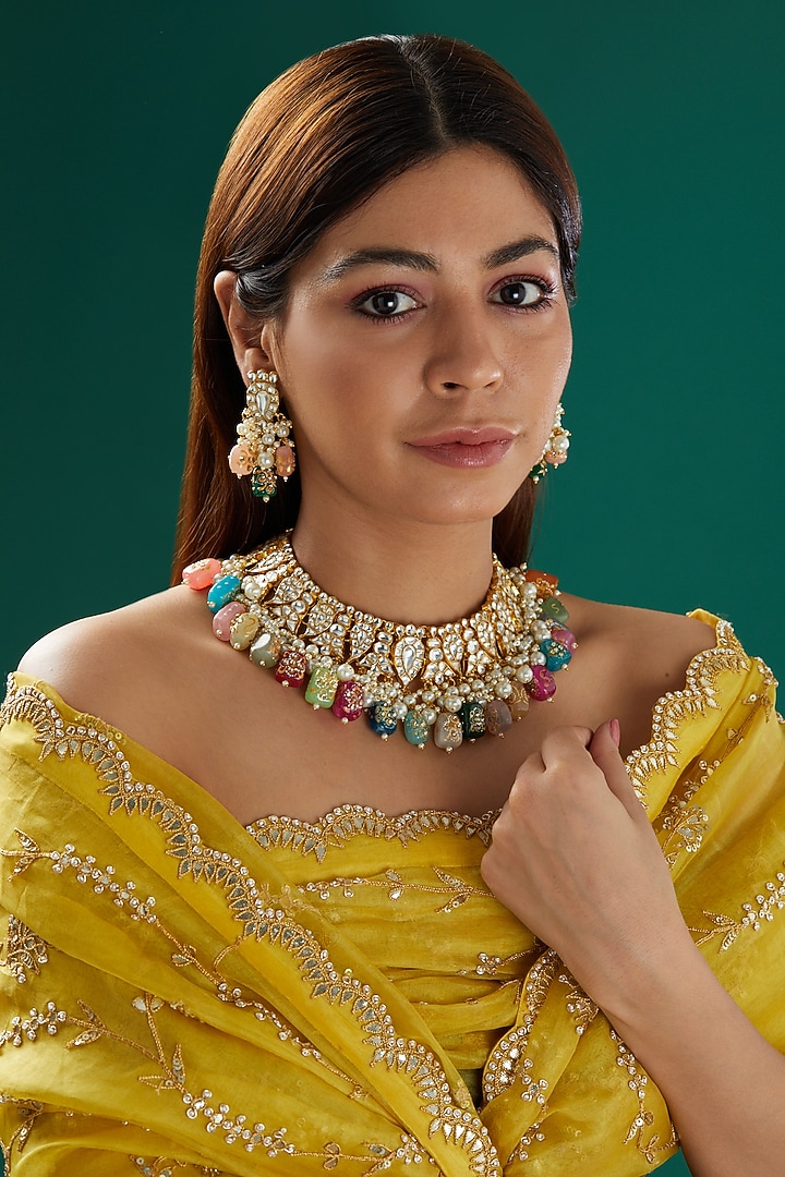 Gold Plated Semi-Precious Stones Necklace Set by Shlok Jewels at Pernia's Pop Up Shop