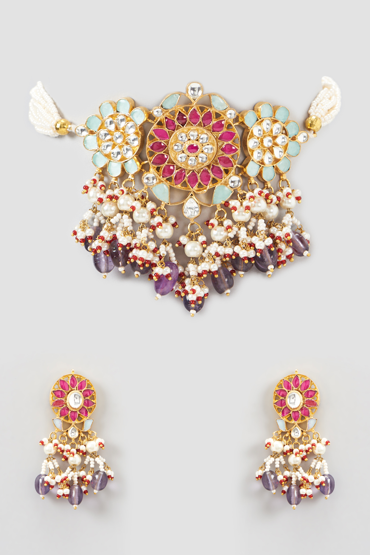 Gold Plated Kundan Polki Choker Necklace Set by Shlok Jewels