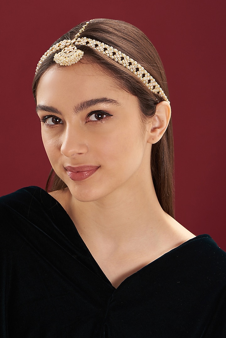 Gold Plated Kundan Polki Mathapatti by Shlok Jewels at Pernia's Pop Up Shop