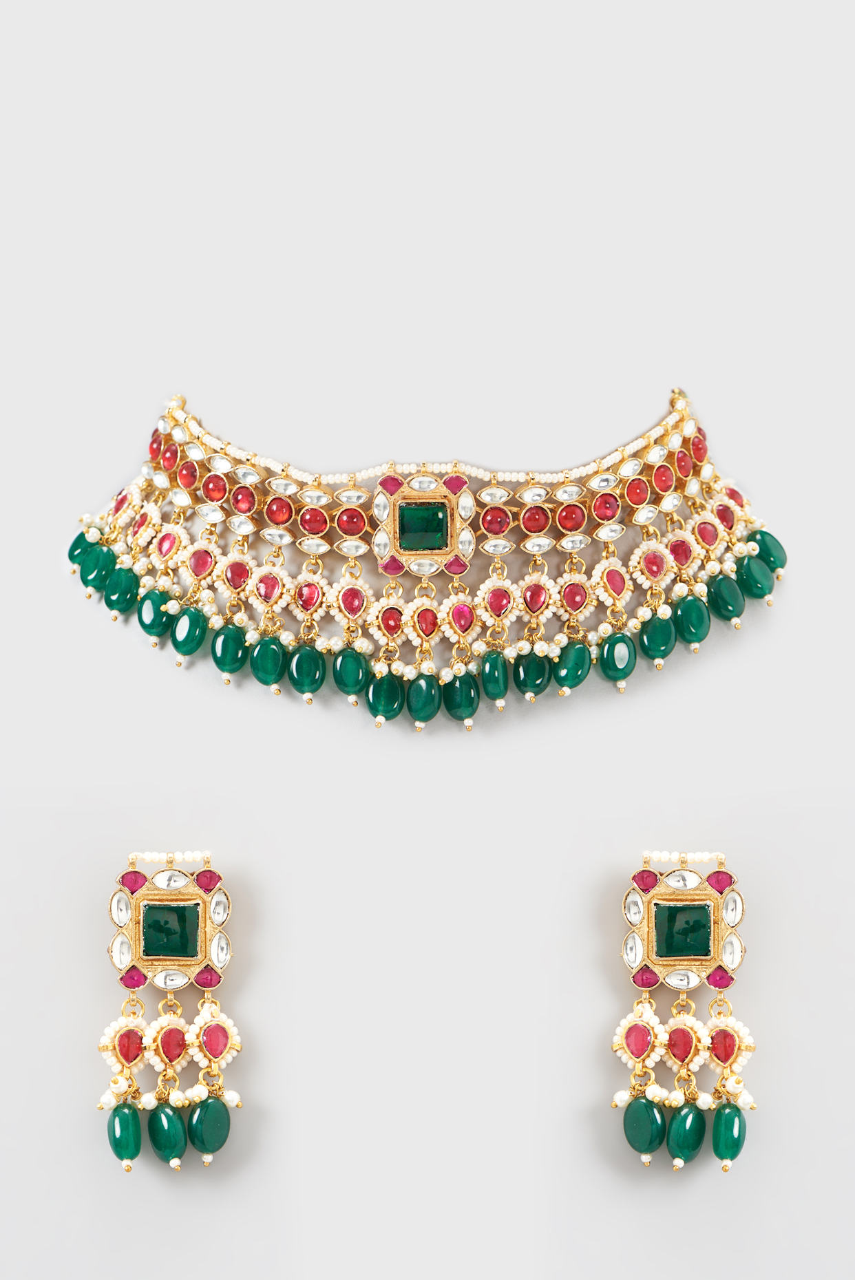 Gold Plated Kundan Polki Necklace Set by Shlok Jewels
