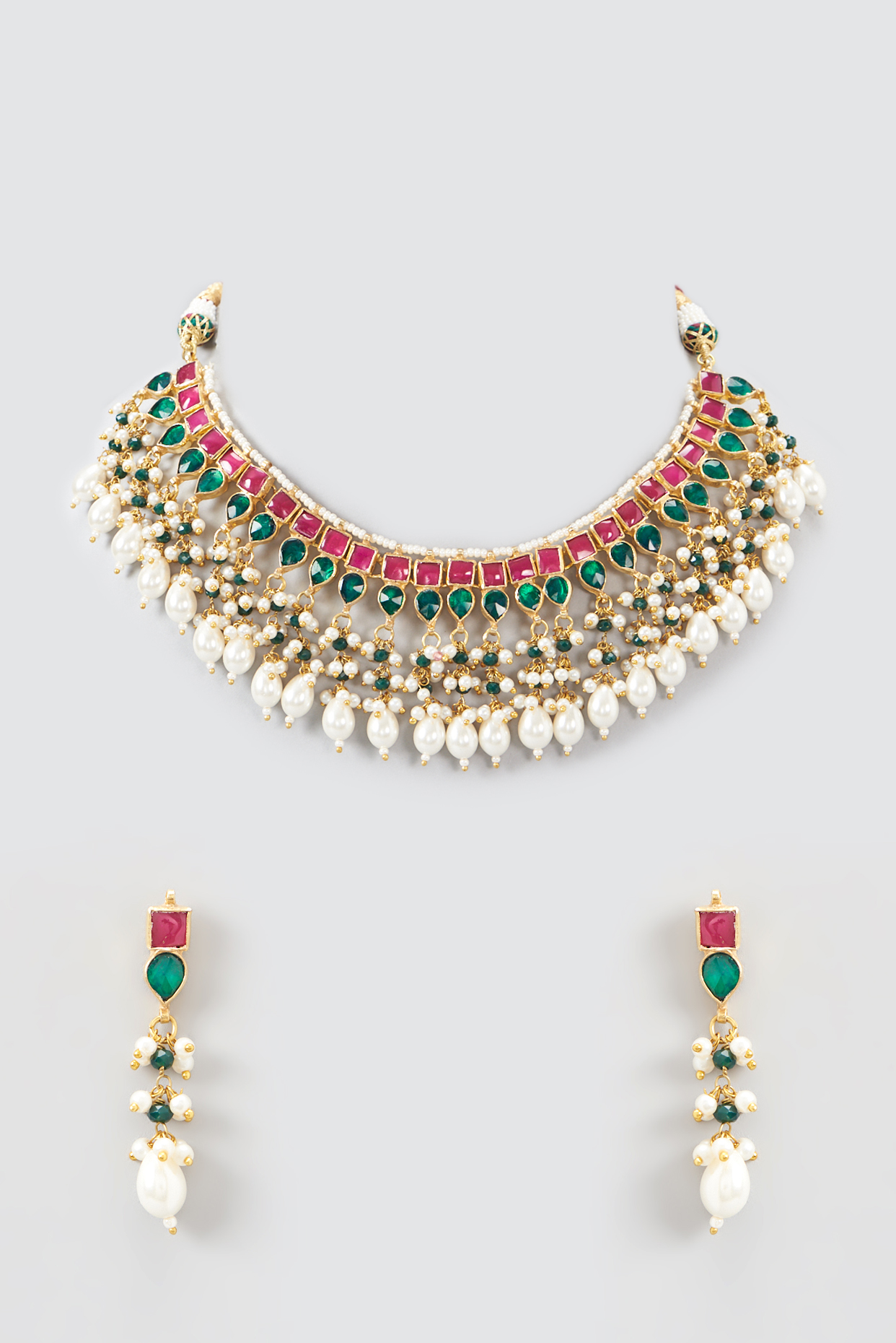 Gold Plated Kundan Polki Necklace Set by Shlok Jewels