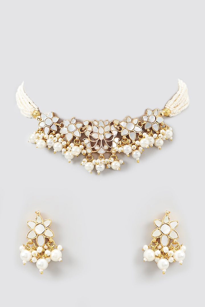 Gold Plated Mother of Pearl Necklace Set by Shlok Jewels