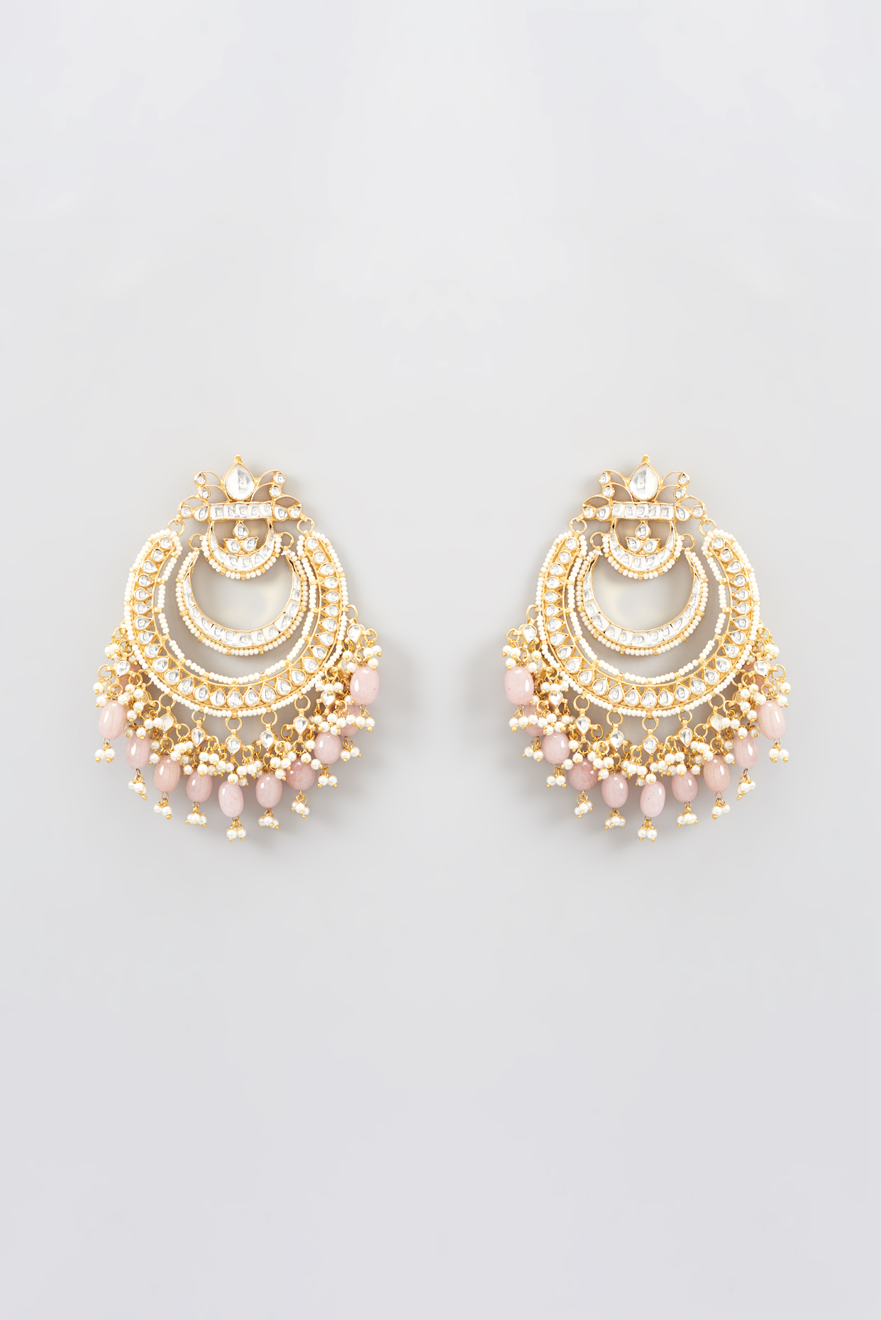 Gold Plated Kundan Polki Chandbali Earrings by Shlok Jewels