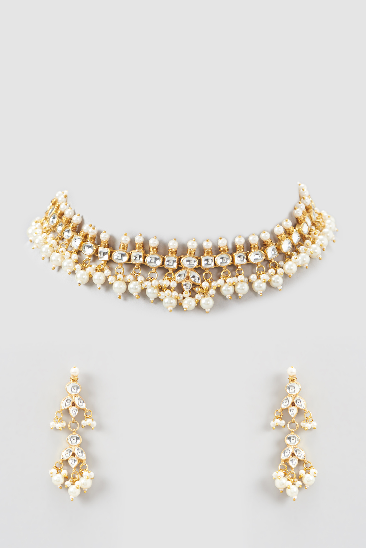 Gold Plated Kundan Polki Choker Necklace Set by Shlok Jewels