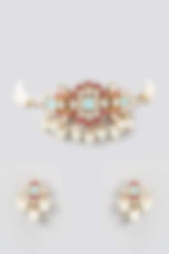 Gold Plated Kundan Polki Choker Necklace Set by Shlok Jewels
