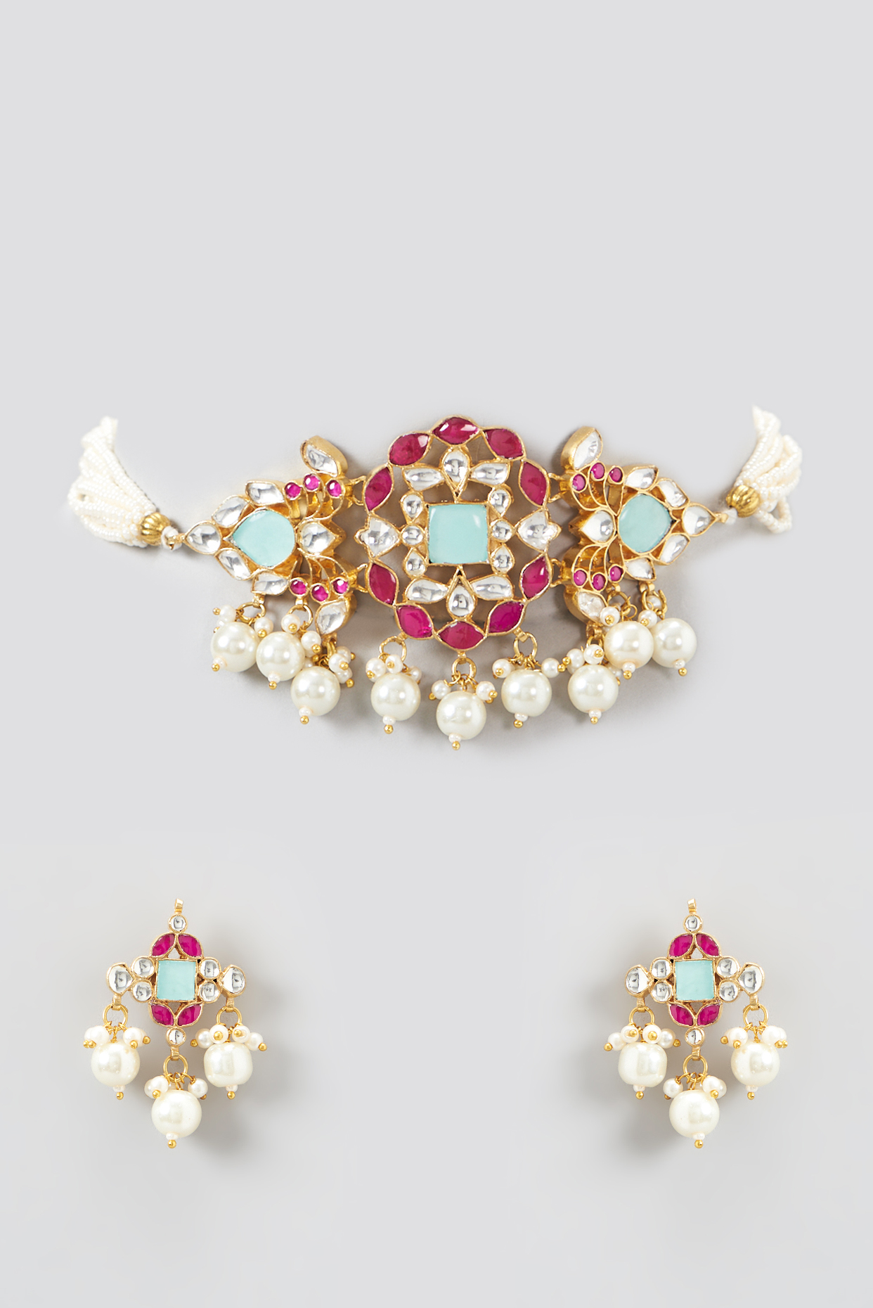 Gold Plated Kundan Polki Choker Necklace Set by Shlok Jewels
