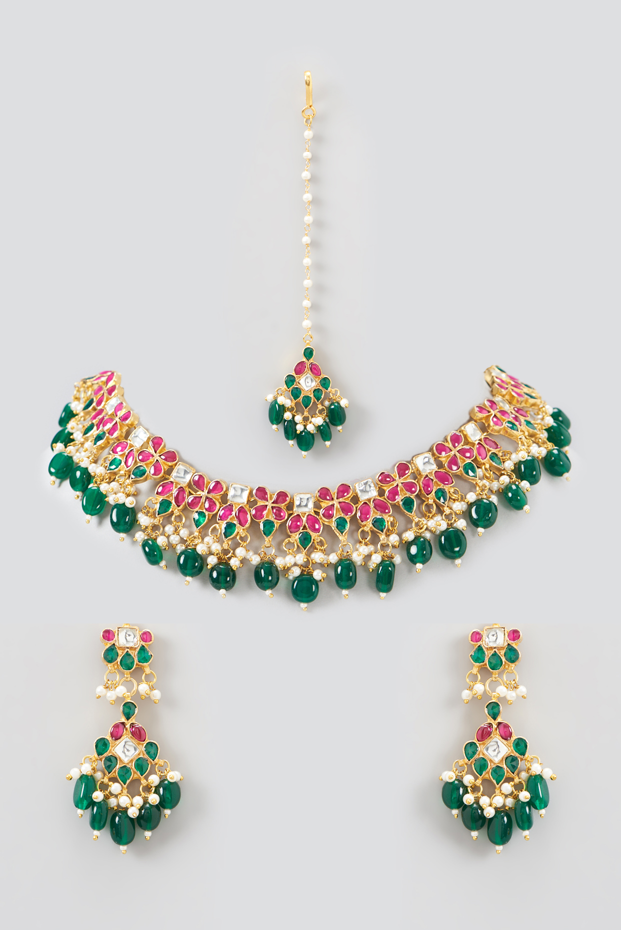 Gold Plated Kundan Polki Necklace Set by Shlok Jewels