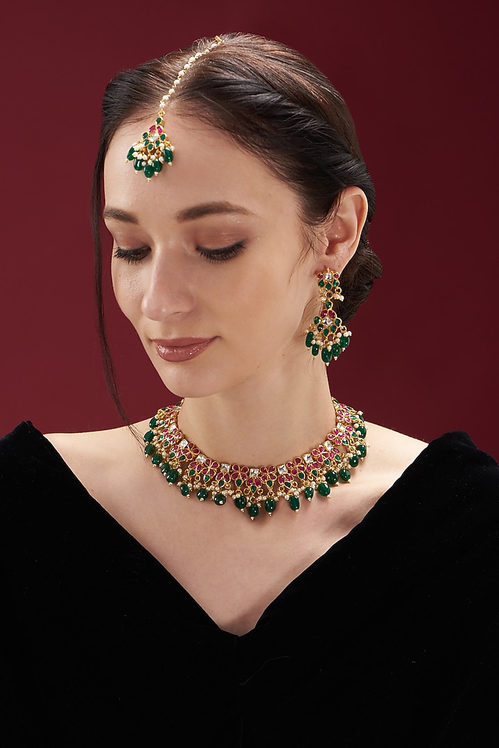 Gold Plated Kundan Polki Necklace Set by Shlok Jewels at Pernia's Pop Up Shop