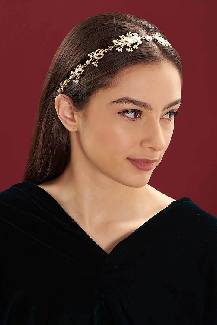 Gold Plated Mother of Pearl Headband by Shlok Jewels