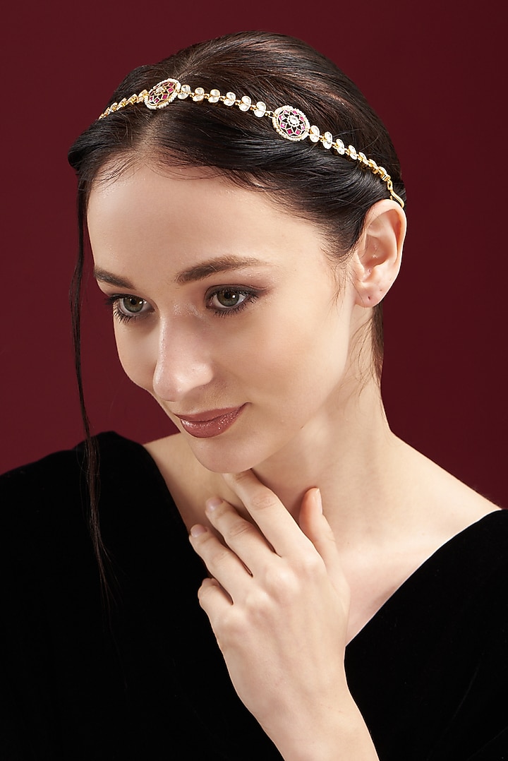 Gold Plated Kundan Polki Headband by Shlok Jewels at Pernia's Pop Up Shop