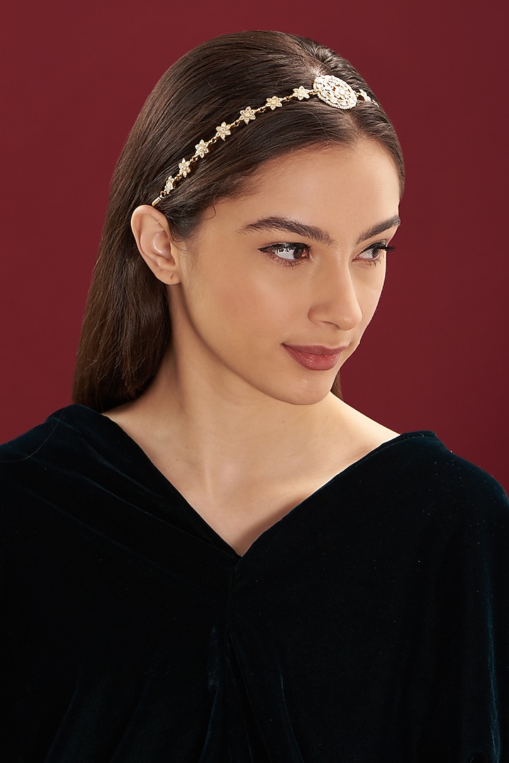 Gold Plated Kundan Polki Headband by Shlok Jewels at Pernia's Pop Up Shop