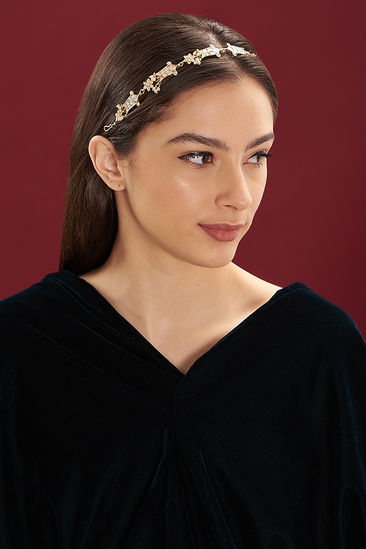 Gold Plated Kundan Polki Headband by Shlok Jewels at Pernia's Pop Up Shop