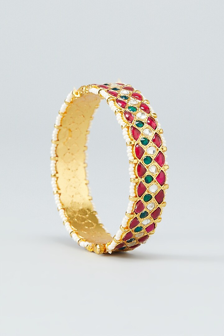 Gold Plated Kundan Pink Bangles (Set of 2) by Shlok Jewels at Pernia's Pop Up Shop
