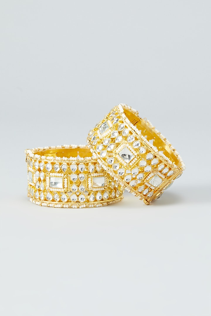 Gold Plated Kundan Bangles In Copper (Set of 2) by Shlok Jewels at Pernia's Pop Up Shop
