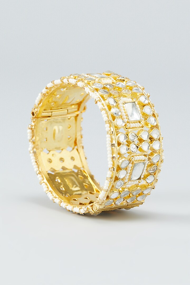 Gold Plated Kundan Bangles In Copper (Set of 2) by Shlok Jewels at Pernia's Pop Up Shop