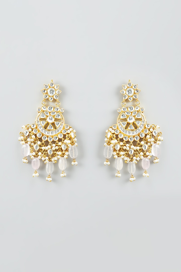 Gold Plated Dangler Earrings With Kundan Stones by Shlok Jewels at Pernia's Pop Up Shop
