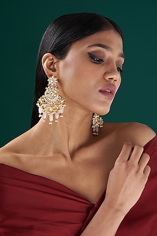 Gold Plated Dangler Earrings With Kundan Stones by Shlok Jewels