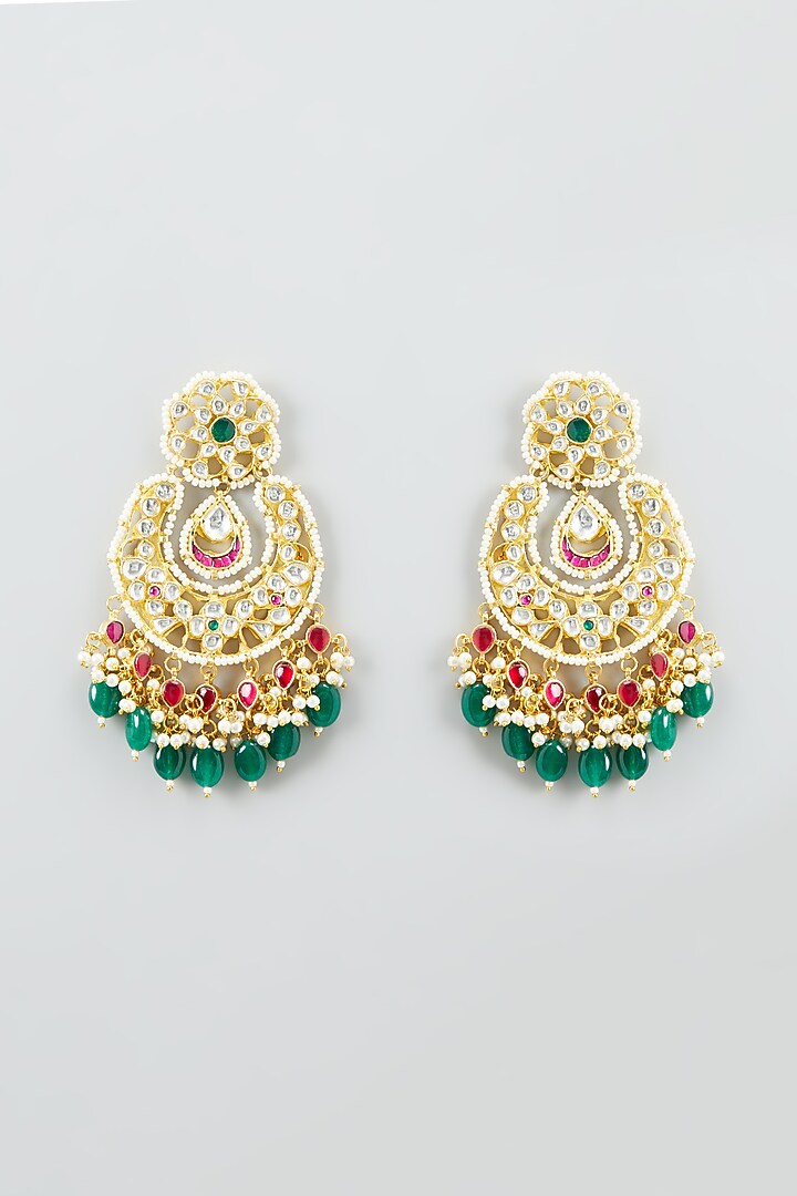 Gold Plated Kundan Chandbali Earrings by Shlok Jewels at Pernia's Pop Up Shop