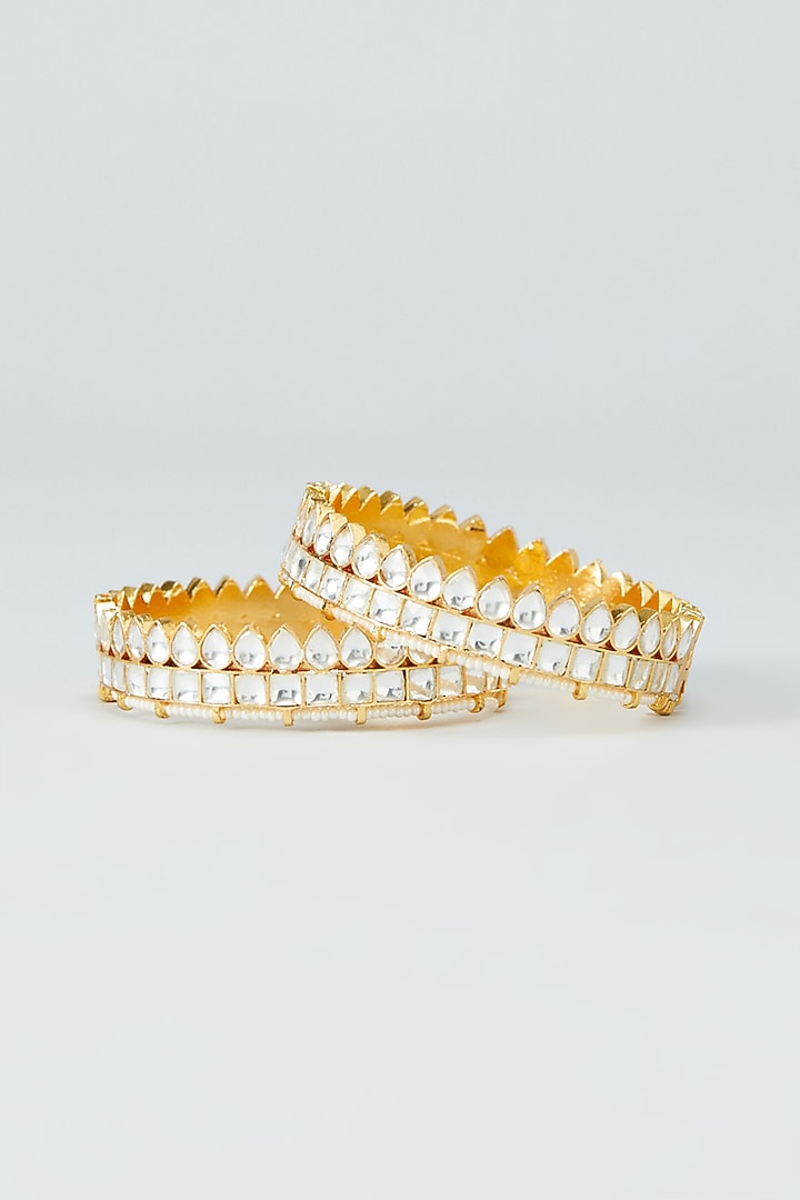 Gold Plated Bangles With Kundan Stones (Set of 2) by Shlok Jewels at Pernia's Pop Up Shop