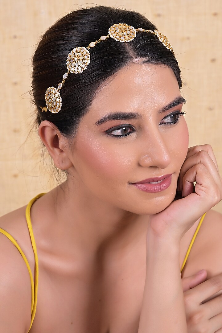 Gold Plated Mother Of Pearl Headband by Shlok Jewels at Pernia's Pop Up Shop