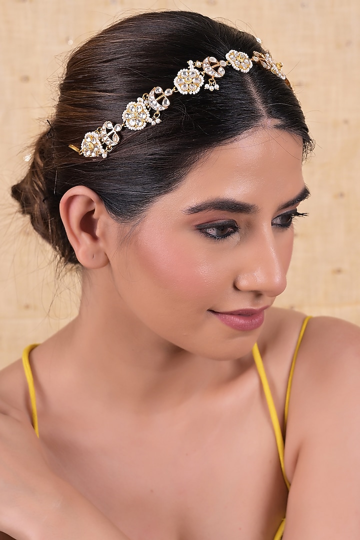 Gold Plated Jadau Kundan Polki Headband by Shlok Jewels at Pernia's Pop Up Shop