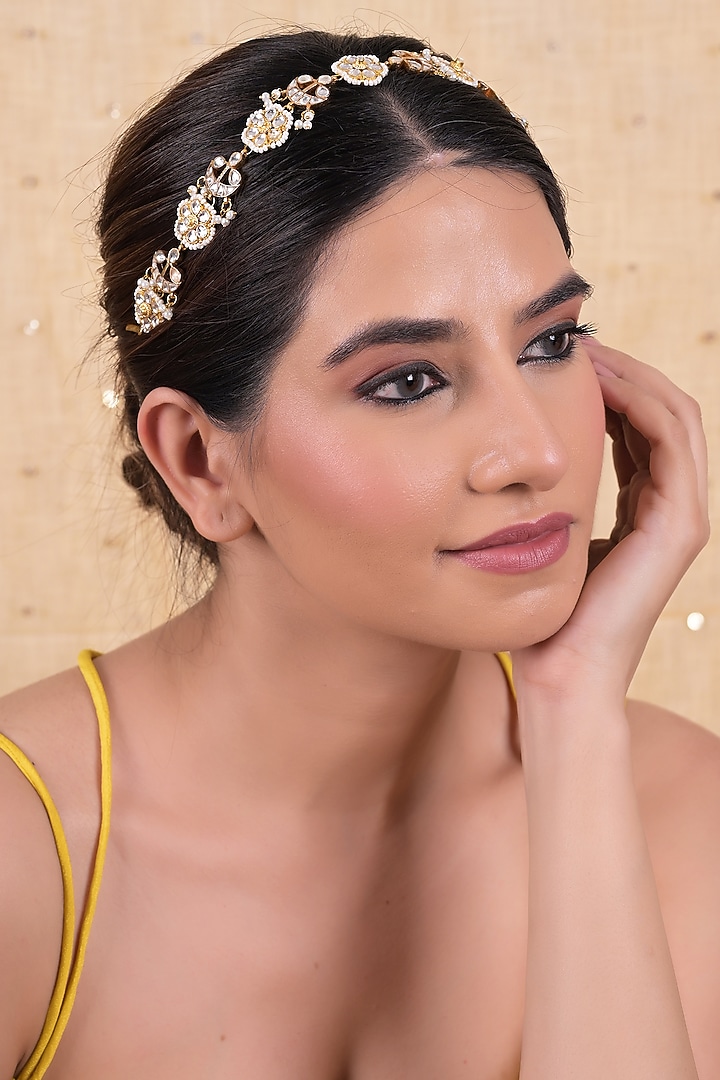 Gold Plated Jadau Kundan Polki Headband by Shlok Jewels at Pernia's Pop Up Shop