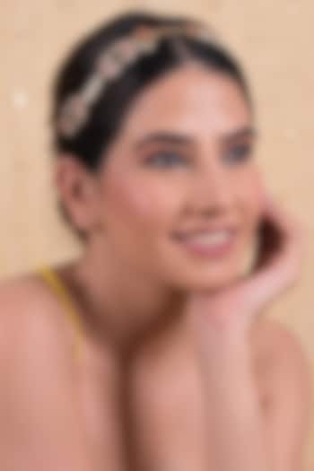 Gold Plated Pink Jadau Kundan Polki Headband by Shlok Jewels at Pernia's Pop Up Shop