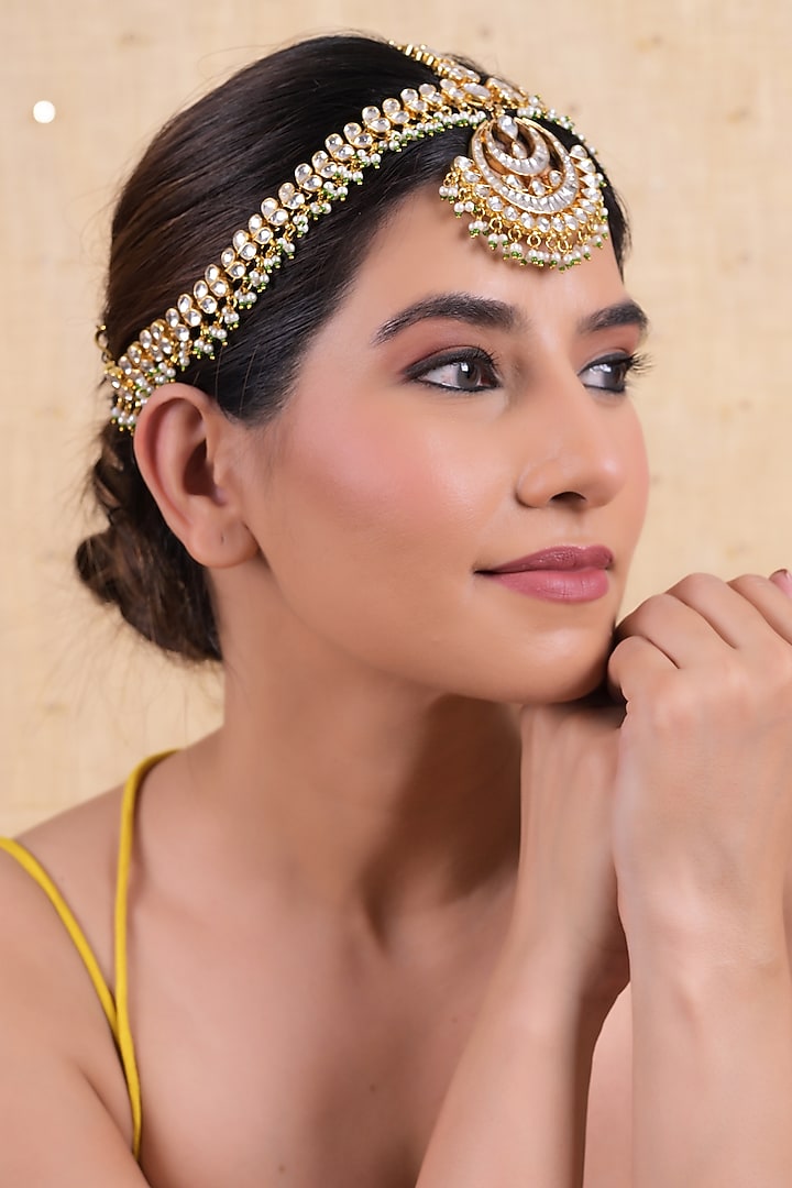 Gold Plated Jadau Kundan Polki Mathapatti by Shlok Jewels at Pernia's Pop Up Shop