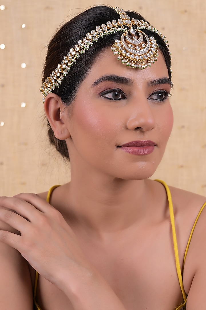 Gold Plated Jadau Kundan Polki Mathapatti by Shlok Jewels at Pernia's Pop Up Shop
