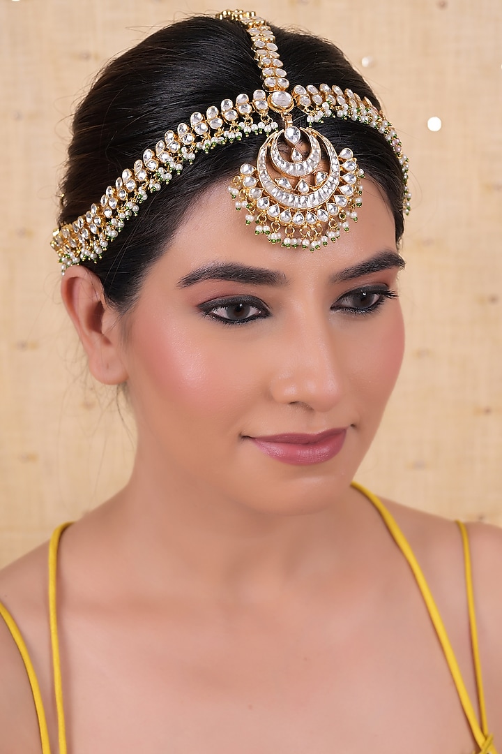 Gold Plated Jadau Kundan Polki Mathapatti by Shlok Jewels at Pernia's Pop Up Shop