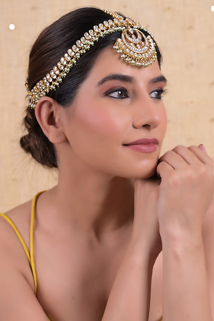 Gold Plated Jadau Kundan Polki Mathapatti by Shlok Jewels at Pernia's Pop Up Shop
