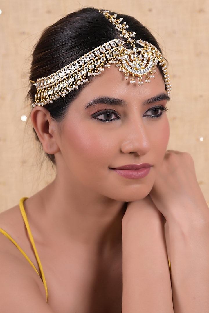 Gold Plated Jadau Kundan Polki Mathapatti by Shlok Jewels at Pernia's Pop Up Shop