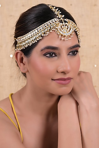 Gold Plated Jadau Kundan Polki Mathapatti by Shlok Jewels
