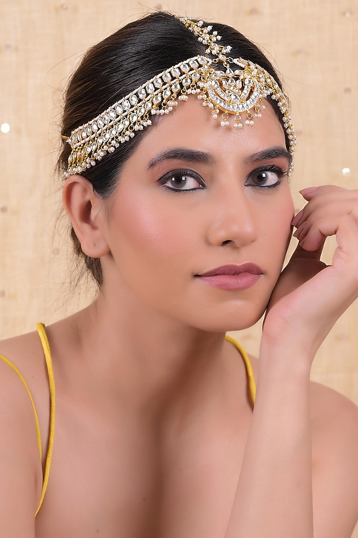Gold Plated Jadau Kundan Polki Mathapatti by Shlok Jewels at Pernia's Pop Up Shop