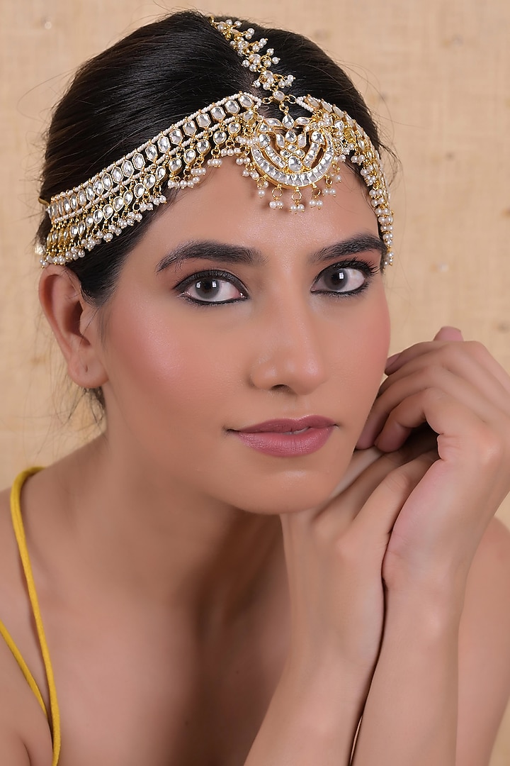 Gold Plated Jadau Kundan Polki Mathapatti by Shlok Jewels at Pernia's Pop Up Shop
