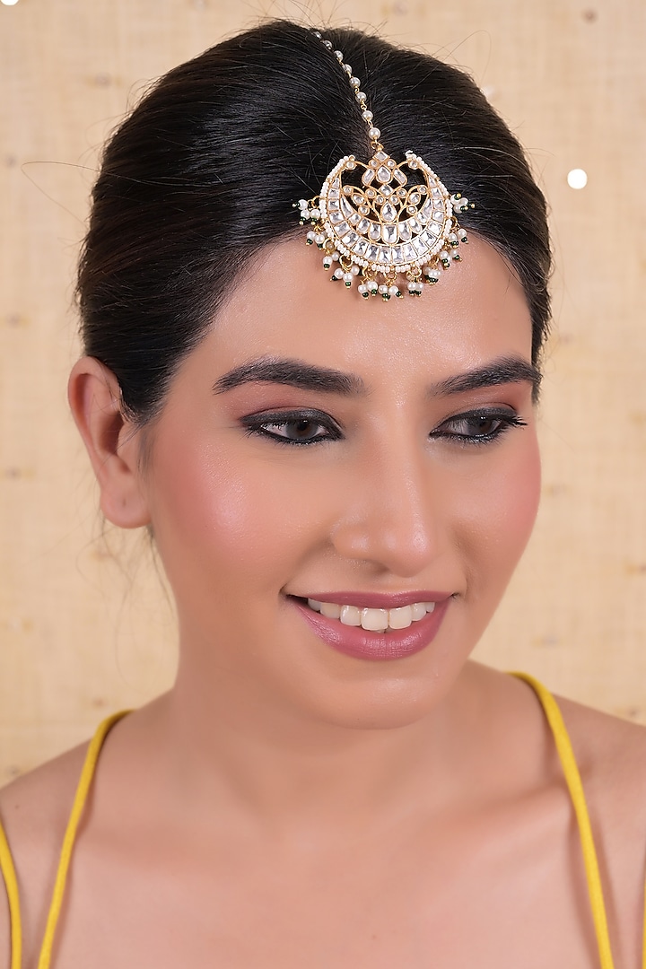 Gold Plated Jadau Kundan Polki Maangtikka by Shlok Jewels at Pernia's Pop Up Shop
